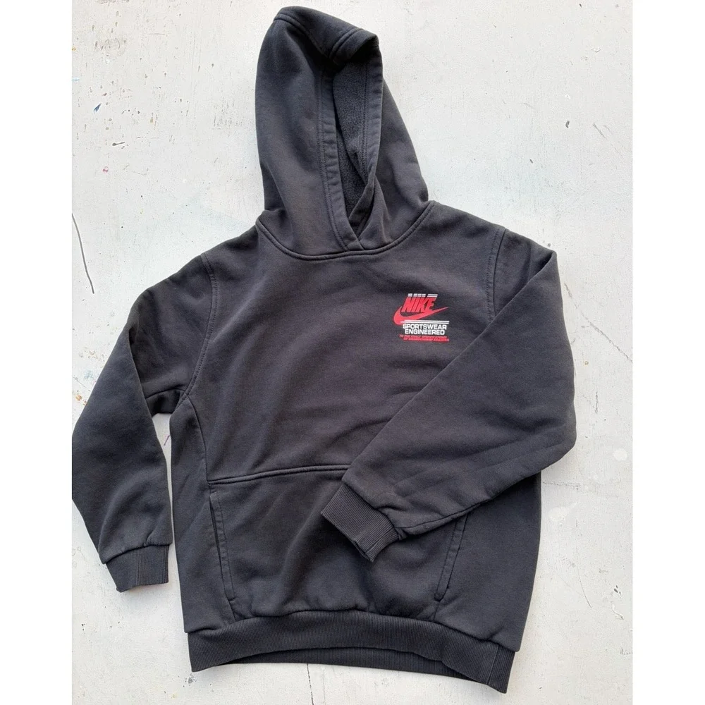 Kid's Nike Hoodie Black Swish Logo L Spell-Out Street Check Casual Street Sports